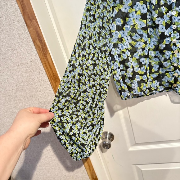 Zara Black Blouse with Blue and Green Floral Design - Picture 2 of 3